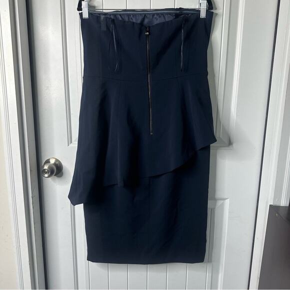 Jay Godfrey navy blue strapless peplum slit midi dress size 12‎ - Picture 4 of 7